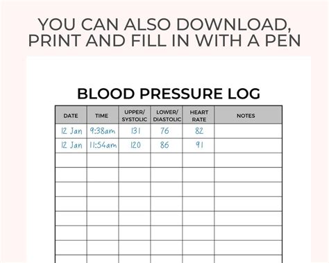 Blood Pressure Chart Printable Instant Download Medical Tracker