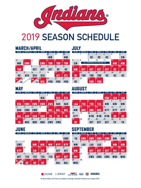 Cleveland Indians Schedule Printable