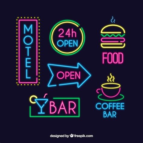 Free Vector Set Of Bright Neon Signs