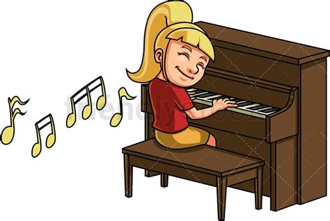 Little Girl Playing Piano Cartoon Clipart Vector