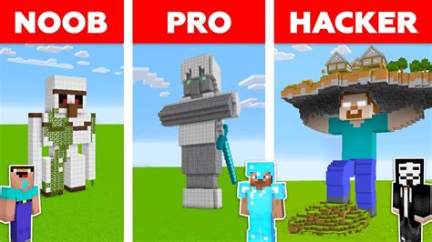 Minecraft Battle Noob Vs Pro Vs Hacker Statue House In Minecraft