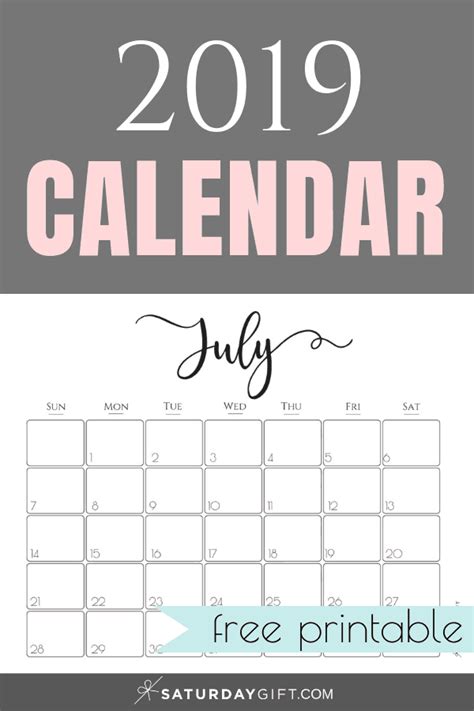 Elegant Printable Monthly Calendar 2019 Free Printables Saturdayt