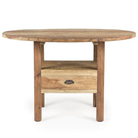 Table salle à mange avec plateau rond et espace de stockage.