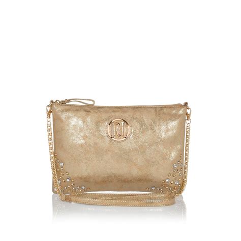 River Island Gold Metallic Embellished Cross Body Bag In Gold Lyst