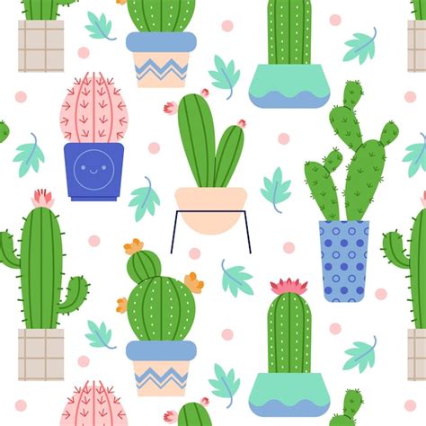 Premium Vector Colorful Cactus Pattern Illustrated