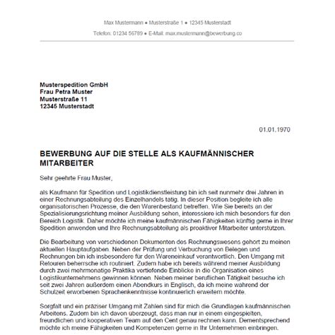Eine initiative bewerbung lohnt immer dann, wenn keine konkrete stellenausschreibung vorliegt. Bewerbung als Kaufmännischer Mitarbeiter / Kaufmännische ...