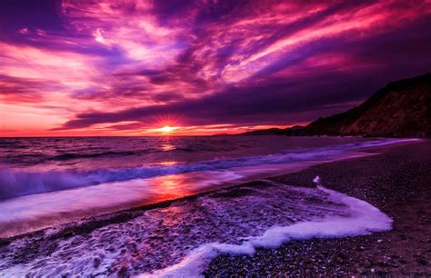 Beautiful romantic sunset sundown colorful sky on seychelles paradise island. Purple Beach Sunset HD Wallpaper | Background Image ...