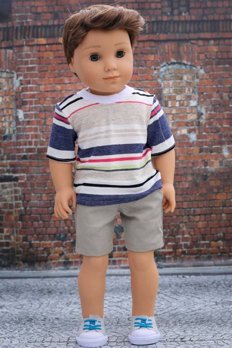 American Boy Doll Clothes White Blue Tan Multi Stripe Boy Etsy