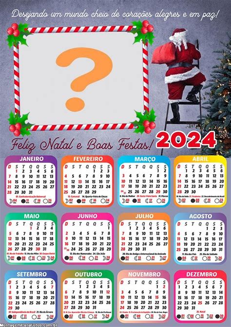 Calendário 2024 Papai Noel Na Escada Criar Montagem Colagem De Foto