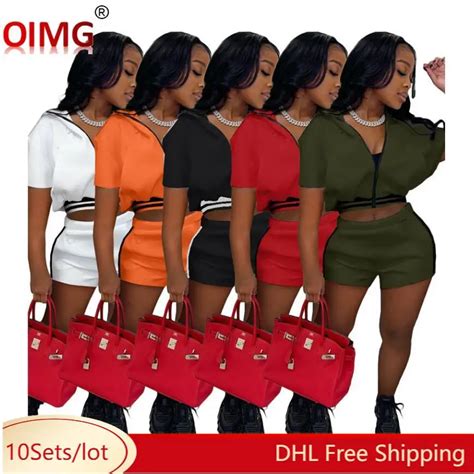 Wholesale Summer Women Tracksuits Short Sleeve Outfits Solid Zipper