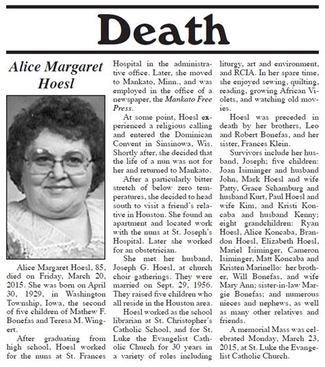 Newspaper Examples Of Obituaries Obituary And Newspapers For More