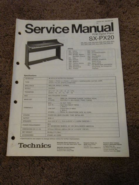 Technics Pcm Digital Piano Sx Px20 Service Repair Shop Manual Wiring Sx
