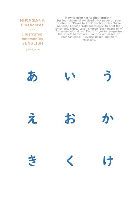 Printable Japanese Hiragana Flashcards Illustrated Etsy