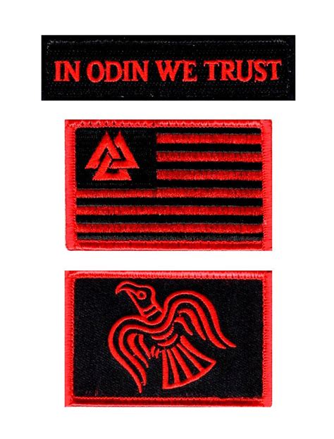Valknut Flag Viking Odins Raven In Odin We Trust 3pc Patch Bundle Em