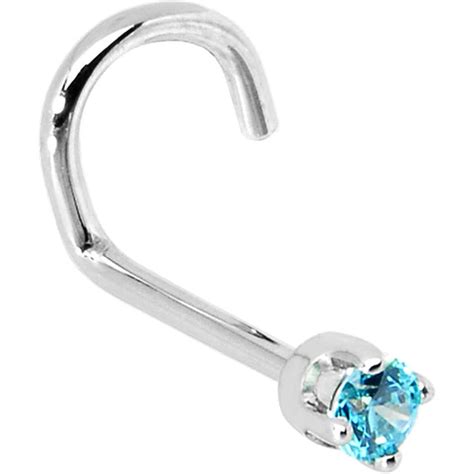 Solid 14kt White Gold 2mm Mint Green Cubic Zirconia Nose Ring Bodycandy