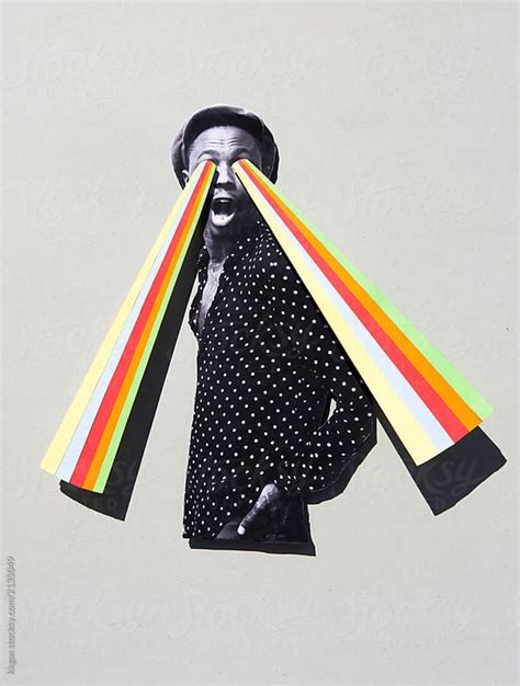 3d Collage Of A Man With Striped Paper Coming From His Eyes By Kkgas