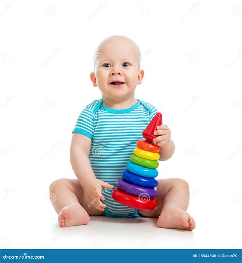 Happy Baby Boy Playing With Toy On White Stock Photo Image Of