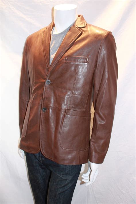 Mens Leather Blazer With Patch Pockets Available In Black And Brown
