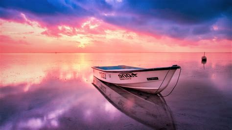 Hd Wallpapers 1920x1080 Sea Wallpaper Reflection Boat Sunset Nature