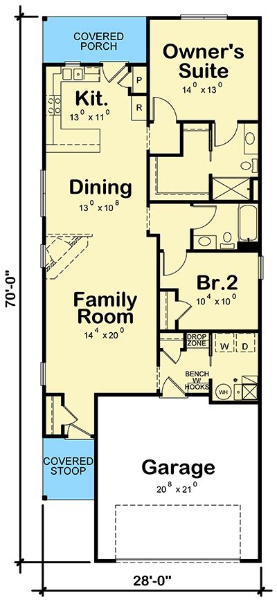 Narrow home plan 4.5×20 meter house description One-Story Home Plan for the Narrow Lot - 42592DB ...