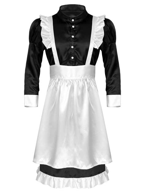 buy men s frilly satin french maid fancy dress uniform sissy cosplay dress costume nightwear