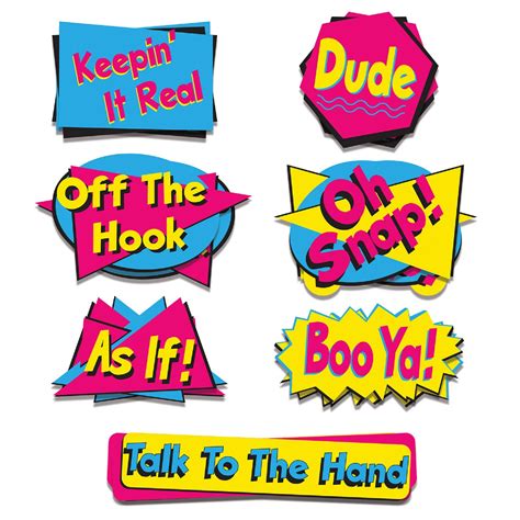 84 Counts Pink And Yellow 90s Phrase Printed Cutouts 195” Talk To