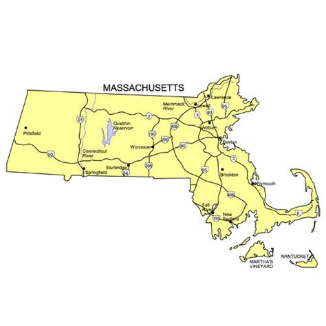 Massachusetts Us State Powerpoint Map Highways Waterways Capital And