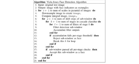 Viola jones face detection and tracking explained. Pseudocode description of the popular Viola-Jones face ...