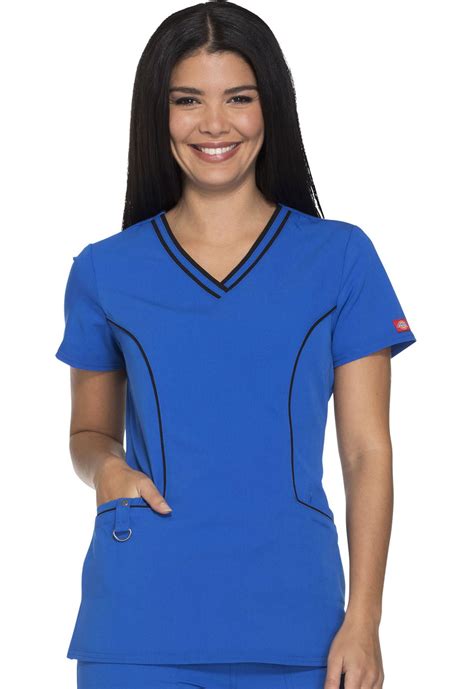 Dickies Xtreme Stretch Scrubs Top For Women Contrast Piping V Neck Plus