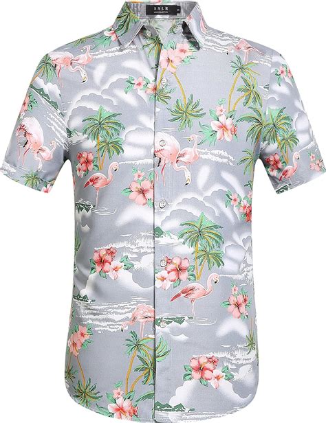 SSLR Camisa Manga Corta Con Estampado De Flamencos Y Flores Estilo Hawaiana De Hombre Amazon Es