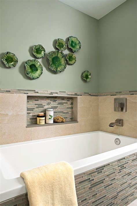 This bathroom's gorgeous green wallpaper and shower curtain feature a twist. Popular Bathroom Paint Colors | Better Homes & Gardens