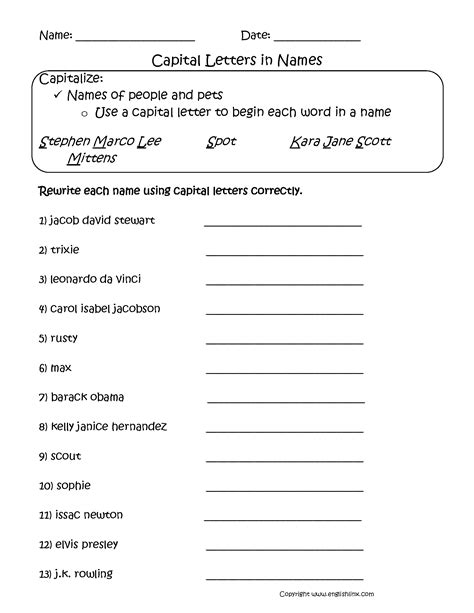 Capitalization Worksheets 4th Grade Pdf Worksheet Fleur Sheets