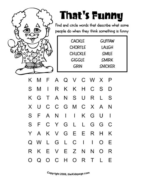 Thats Funny Word Search Free Printable Learning Activities For Kids