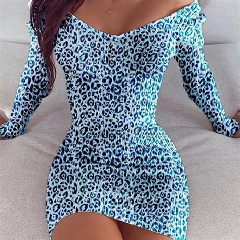2021 Sexy Off Shoulder Leopard Dresses Women Autumn Pleated Mini Dress Female Long Sleeve Casual