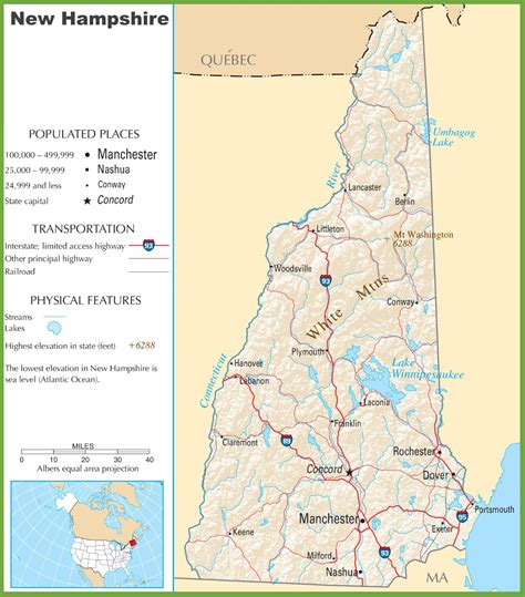 Large Detailed Roads And Highways Map Of New Hampshire State With All