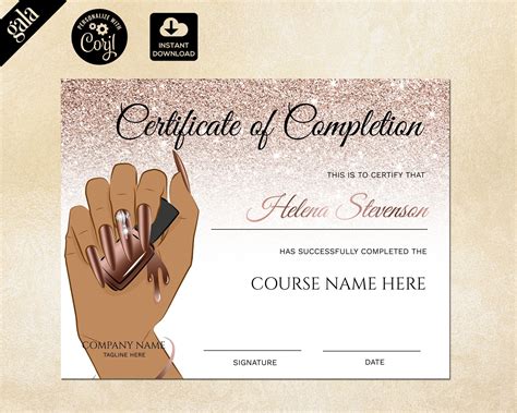 Certificate Of Completion Certificate Template Nail Technician