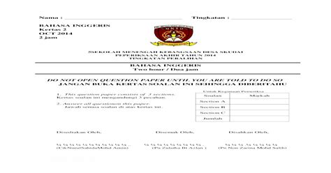 .ampang, ipoh peperiksaan akhir tahun 2018 tahun 2 bahasa inggeris nama 9. Bahasa Inggeris Peralihan Akhir Tahun Tahun Paper 2 2014