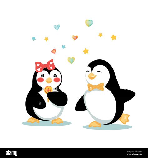 Two Cartoon Penguins Fell In Love On Date Stock Vector Image And Art Alamy