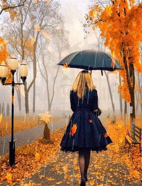Autumn Girl With Umbrella Walking In The Rain Beautiful Cheap Diamond