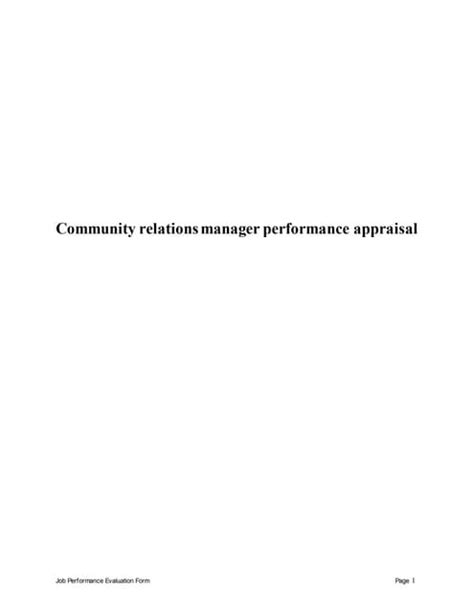 Community Relations Manager Perfomance Appraisal 2 Pdf