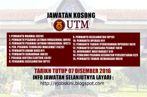 Today, uitm draws strength from the initiatives of its founding fathers, exploring and mastering various frontiers of knowledge as it works towards reaching greater heights and celebrating more accomplishments at home and abroad. Jawatan Kosong Terkini di UTM - 07 Disember 2016