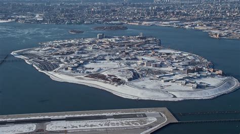 48k Aerial Stock Footage Video Of The Prison On Rikers Island In Snow