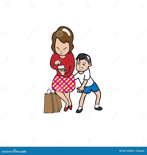 Mom Smart Phone And Chiild Stock Vector Image 45710180