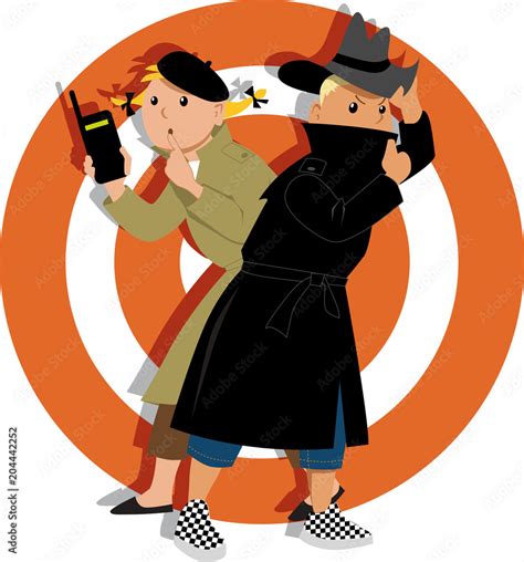 Little Kids Playing Secret Agents Cartoon Characters Eps 8 Vector