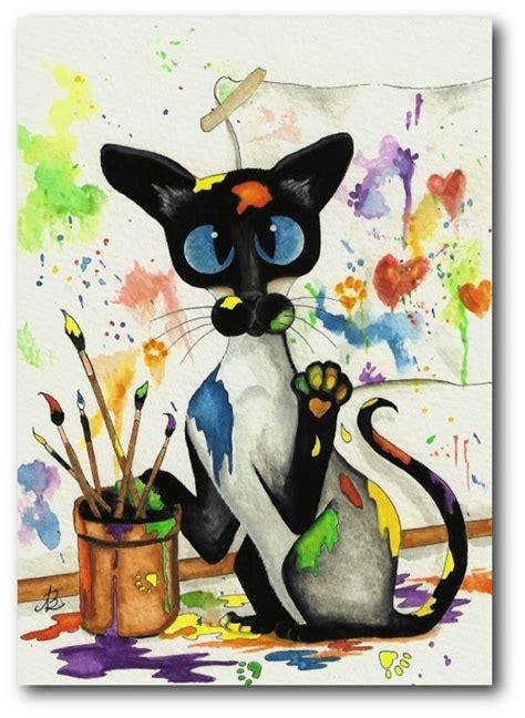 Siamese Creative Cat Artist Painting Artwork Art Print By Etsy