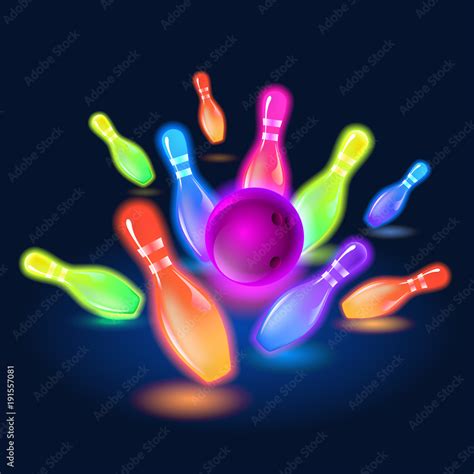 Bowling Neon Glowing Pins Vector Clip Art Illustration Stock Vector