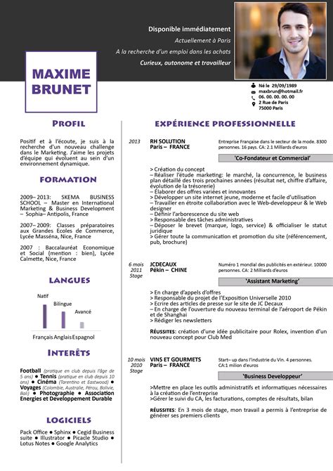 Modèle de CV Colonne à télécharger Cv francais Modèle cv Modèle de cv en français