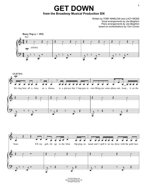 Get Down From Six The Musical Sheet Music Toby Marlow Lucy Moss Piano Vocal