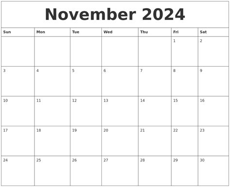 Novmber 2024 Calendar Calendar 2024