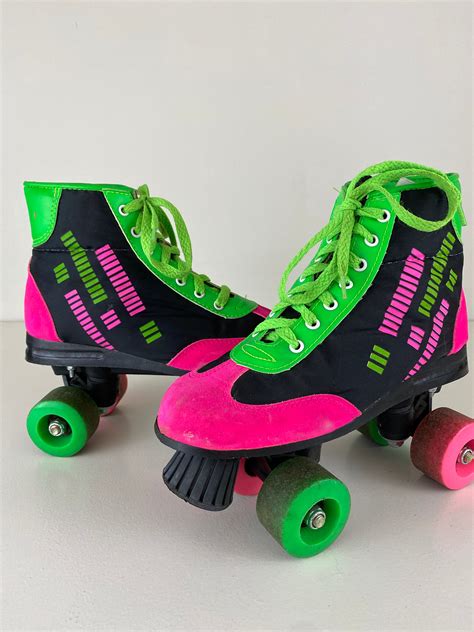 Vintage 90s Retro Roller Skates Black Neon Green And Pink Size Eu 37 Uswoman 55 Uk 40